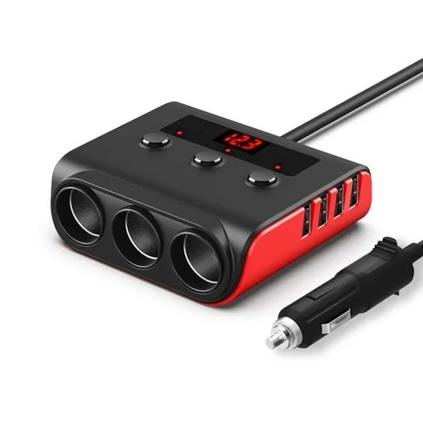 Charge rapide 3.0 Cigarette Lighter Splitter 12V / 24V 3-Socket 100W SPIRTER DC CORAT DC DC avec chargeur de voiture USB à 4 ports