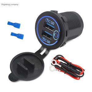 Prise de chargeur de voiture double USB Quick Charge 3.0, étanche 12V/24V, prise de courant de Charge rapide avec interrupteur tactile