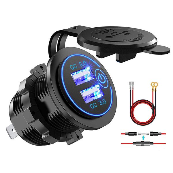 Prise de courant double USB Quick Charge 3.0, avec interrupteur tactile, étanche, 12V/24V, Kit de bricolage pour voiture, bateau, Bus marin