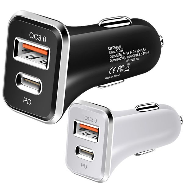Charge rapide QC 3.0 18W USB type C chargeurs de voiture pour Samsung S10 iPhone 14 15 X Xs 8 PD prise de chargeur
