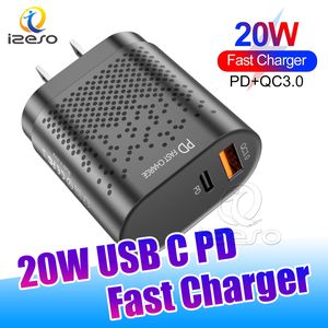 Quick Charge 3.0 USB C Fast Charger PD 20W Power Delivery Adaptador de carga de pared para el hogar para iPhone 12 con paquete minorista izeso