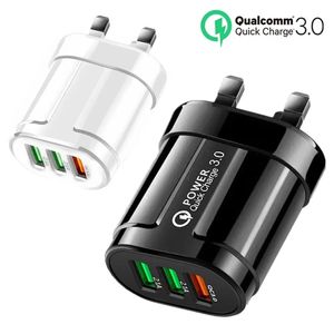 Quick Charge 3.0 USB-oplader 28W 3 USB-poorten Adapter QC 3.0 EU VS UK-stekker Muur Mobiele telefoon Snel opladen Thuismuuroplader Reisadapter voor iPhone voor Samsung