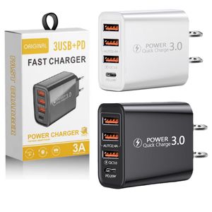 Charge rapide 3.0 USB Chargers rapides 20W Power 3USB PD Home Mur Type C Adaptateur pour iPhone 14 13 12 Pro Max Samsung