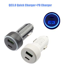 Quick Charge QC 3.0 USB PD Car Charger 18W 36W Snellaad Type-C High-Speed ​​USB-C QC3.0 LED LICHT UP Auto Power Mini Adapter voor Samsung iPhone 12 13 14 Pro Max