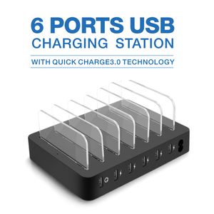 Snelle oplader 3.0 6-poorts USB-oplaadstation Dock 45W 9A USB-oplader HUB Snel USB-oplaaddock voor Smartphone-tablet