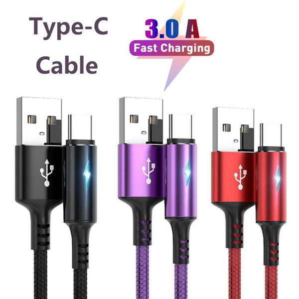 Câbles de charge rapide 3A Type C pour Samsung S10 S9 câble de ligne de données pour smartphone Android 3ft 6ft USB cordon de Charge rapide haut de gamme