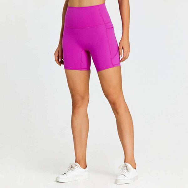Pantalones cortos de yoga transpirables en seco rápido con bolsillos que corren fitness deportes de ciclismo pantalones cortos de motociclista de cintura alta