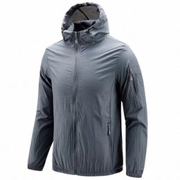 Hommes à capuche à séchage rapide Cam d'été Randonnée Pêche Sun Protecti Peau Mince Veste Manteaux Outwear Sports Jogging Vêtements de course 70ao #