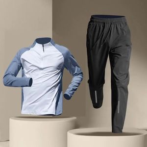 Vêtements masculins à séchage rapide Survêtement T-shirt Ensembles Printemps Automne Hommes Demi-fermeture éclair Manches longues Respirant Pantalons d'entraînement de sport Costume 240201