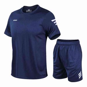 Sneldrogende Mannen Running Sets Sports Suits Kostuums Gym Fitness Kleding Zomer Heren Voetbal Tracksuit Uniformen Sportkleding Y1221