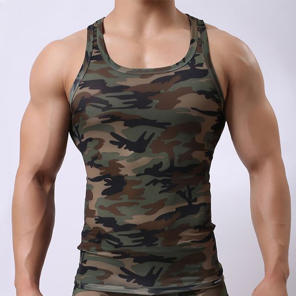 Séchage rapide Hommes Débardeur Maillot Sans Manches Chemise Fitness Camouflage Singulet Bodybuilding Gilet Mâle Élastique Respirant Vêtements 220331