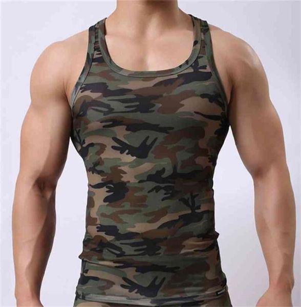 Séchage rapide hommes débardeur maillot de corps sans manches chemise Fitness Camouflage Singlet musculation gilet mâle élastique respirant vêtements 23333858