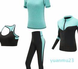 Séchage rapide femmes ensemble de vêtements de sport fitness gymnase yoga vêtements costume ensembles manteau + soutien-gorge + t-shirt + leggings entraînement course formation