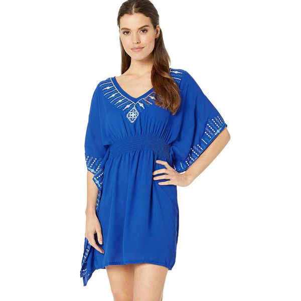 Bikini de secado rápido Cover-ups Vestido de verano bordado bohemio Túnica de algodón Ropa de playa para mujer Traje de baño Cubrir Q924 210420