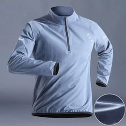 Snelle drogende kleding mannen herfst sport t -shirt standaard nek los lange mouwen buiten de loopbaan van het runnen van de hoofde halve zip top 240124