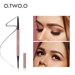 Sneldrogende Wenkbrauwversterkers Dubbelzijdig Ultrafijn Driehoekig Waterproof Wenkbrauwpotlood Auto-rotate Langdurige Smudgefree Eye Brow Pen Ogen Make-up ZL0881