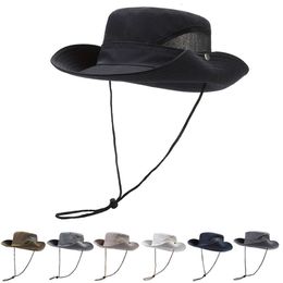 Pescador de secado rápido al aire libre Sunshade Sunshade Drawstring Mountain Climbing Western Vawboy Sombrero, gran sombrero de montañismo de los hombres