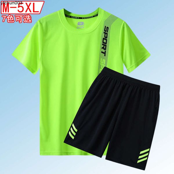 Traje de deportes de secado rápido para hombre corriendo camiseta de seda de hielo de verano de manga corta con ropa de baloncesto de ropa rápida adicional