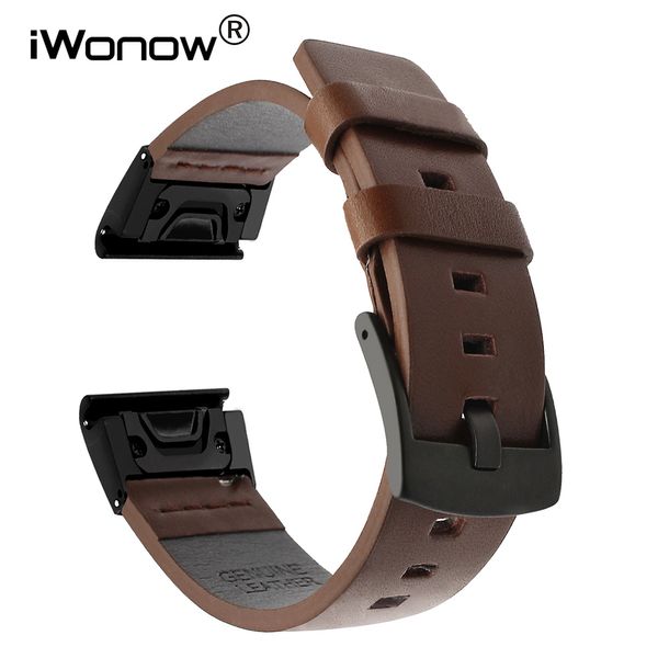 Bracelet de montre en cuir véritable à ajustement rapide 20/22/26mm pour Garmin Fenix 5x/5x Plus/5s/5/3/3hr/forerunner 935 bracelet de montre bracelet Y19052301