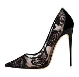 Vente rapide style chaud dentelle creux bouche peu profonde pointe grande taille femmes chaussures de soirée à talons hauts 564