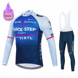 Quick Step Team Cycling Jersey Set For Men Road Bike Suit Bicycle Tops Pants Bib Culotte Winter 240506