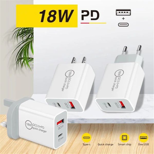 Cargador rápido tipo C 12W PD USB-C Cargadores de pared UE EE. UU. Adaptador de Reino Unido para Iphone 11 12 13 14 Samsung S20 S10 Huawei Teléfono Android con caja 12 LL