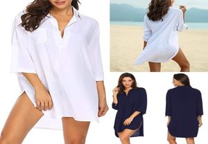 Sneldrogende Strand CoverUps voor vrouwen losse Lange Mouw V-hals Blouses meisjes Badpak Beachwear Badpak5426372