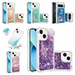 Drijfzand hoesjes voor iphone 15 pro max 14 plus 13 12 11 x xs xr 8 7 6 zachte tpu vier hoek vloeibare airbag duidelijk bling glitter mode meisje schokbestendig duidelijk telefoon achterkant