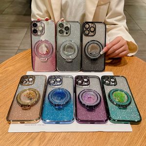 Études de support de sable rapide pour iPhone 15 plus 14 Pro Max 13 12 Mini 11 x XS 8 7 Platation Protecteur Gradient Bling Bling Sparkle Metal Dinger Ring Kickstand Cover