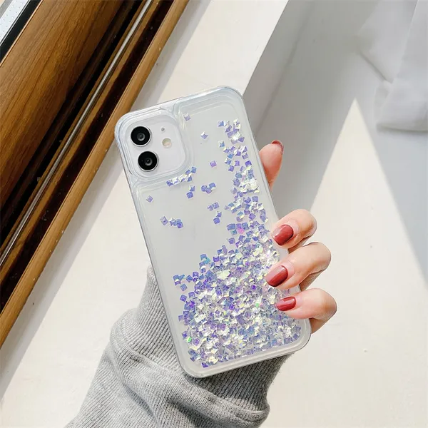 Fundas de teléfono Quicksand Stereo Diamond para iphone 11 12 13 14 Pro Max Mini XXR XS 8 7Plus, funda de TPU transparente con diamantes de imitación ostentosos de lujo