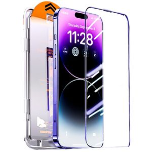 Quict fit Protector de pantalla de vidrio templado transparente para iPhone 14 13 12 11 pro max dispositivo de teléfono Película sin polvo con instalación fácil de instalar vidrio