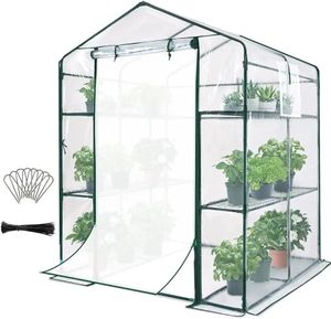 Qiictent Greenhouse for Outdoors With Screen Deur Windows 3 Tiers 8 Shekken Mini Walkin Portable Plant Garden Green House Kit 240415