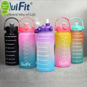 Qifit 2L/3.8L Bounce Cap Gallon Waterfles Cup Tijdstempel Trigger No BPA Sports Telefoonhouder Fitness/Buiten Waterfles