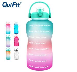 Quifit 2L 64oz 38L 128oz Tritan Gallon Water Bottle with Flipflop BPA Drink Bottles Portable Sports Phone Stand Stand Gym Jug 2109965385