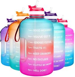 Qifit 378L 22L 13L 128oz gallon waterfles met stro motiverende tijd marker gym drinkkan een sport outdoor 211110777598841007