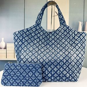 Quilting Totes Bag Femmes Diamant Sacs À Provisions Derniers Sacs À Main Bourse Grande Capacité Matériel Lettres Avec Mini Sac À Fermeture Éclair Gradient Denim Petit Sac À Déchets