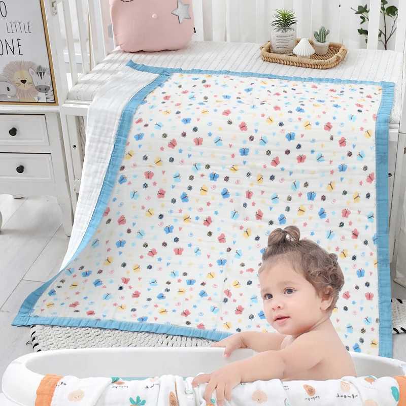 Стеганые одеяла детское одеяло с толщиной 110x100 см, сделанное из чистого хлопка с 6 слоями.Упаковка для новорожденных ванны одеяло с мягкой печеночной детьми.