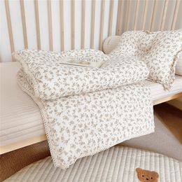 Couettes en coton Mulsin Floral, ensemble de literie pour bébé, couette et oreiller, pour berceau, 230906