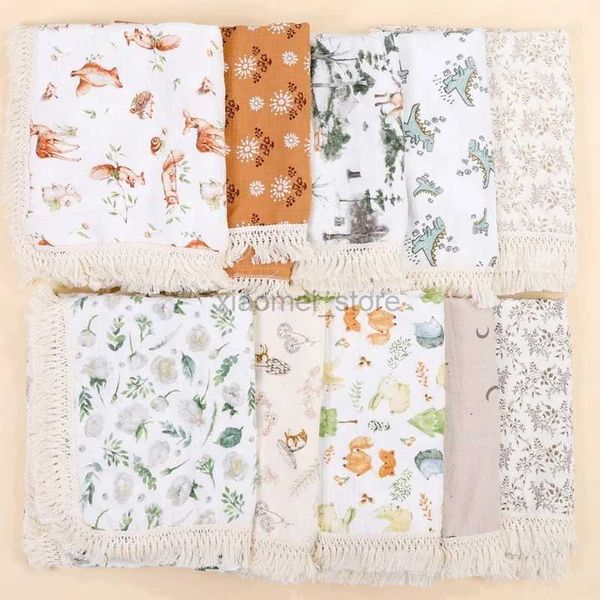 Edredones Capas dobles Borlas Manta para bebé Algodón Swaddles Wrap Paño Cubierta para cochecito Recién nacido Toalla de baño Recibir mantas 240321