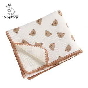 Quilts Kangobaby My Soft Life Spring Summer 4 Layers Muslin Cotton born Blanket Breathable Baby Swaddle Cute Cool Infant Quilt 230714