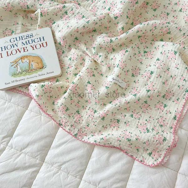 Edredones Vintage Pink Floral Muslin Swaddle Manta para niñas Recién nacido Algodón Gasa Wrap Recepción Mantas Cochecito Cubierta Bebé Ropa de cama 240321