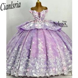 Quince XV Lilac Quinceanera Dresses Vestidos de 15 anos met bloemenapplique Volume Girls Brithday Wear