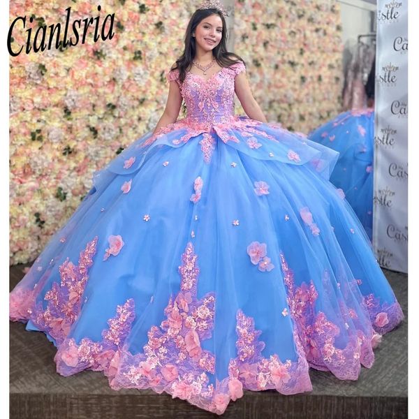 Robe Quinceanera robe de bal pour fille de 16 ans, avec des Appliques de perles, épaules dénudées, robes de princesse de fête de remise de diplôme