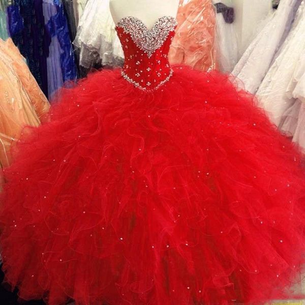 Robes de Quinceanera 2019 robe de bal de mascarade modeste robe de bal douce 16 filles à lacets dos volants chérie volants pleine longueur