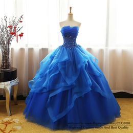 Quinceanera Jurken 2021 Sexy Applicaties Crystal Royal Blue Party Prom Formele Lace Up Prinses Baljurk Tule Vestidos De 15 Anos 315a