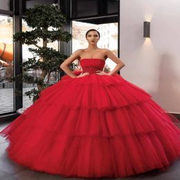 Robes De Quinceanera robe De bal rouge 2020 nouveau sans bretelles Tulle doux 16 robes robes fête d'anniversaire plis grande taille robes De 15240m