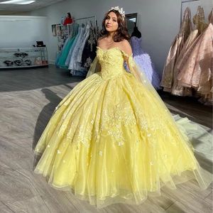 Quinceanera jurken elegante appliques 3d bloemen gele baljurk met plus size sweet 16 debutante feest verjaardagsvestidos de 15 anos 30