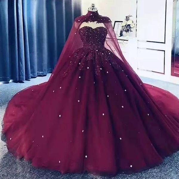 Robes De Quinceanera élégantes cape sexy chérie Appliques robe de bal en cristal avec grande taille douce 16 Debutante fête d'anniversaire robes De 15 Anos 39