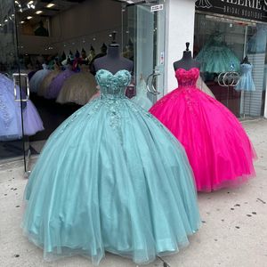 Quinceanera -jurken voor zoete 16 meisjes appliques van de schouder lieverd Lace Vestido de 15 anos birtday feest prom jurk