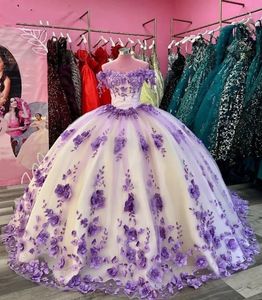 Quinceanera robes lavender 3d appliques florales Party Prom Ball Robe époustouflante sans manche neuf nouvelle glissière personnalisée plus grande taille applique tulle